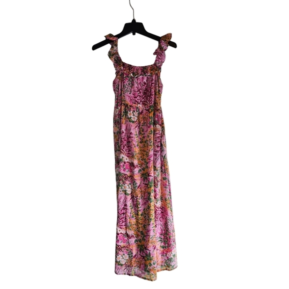 Banjanan Alexa Floral Ruffle Midi Dress Pink Small Preowned - Picture 9 of 11